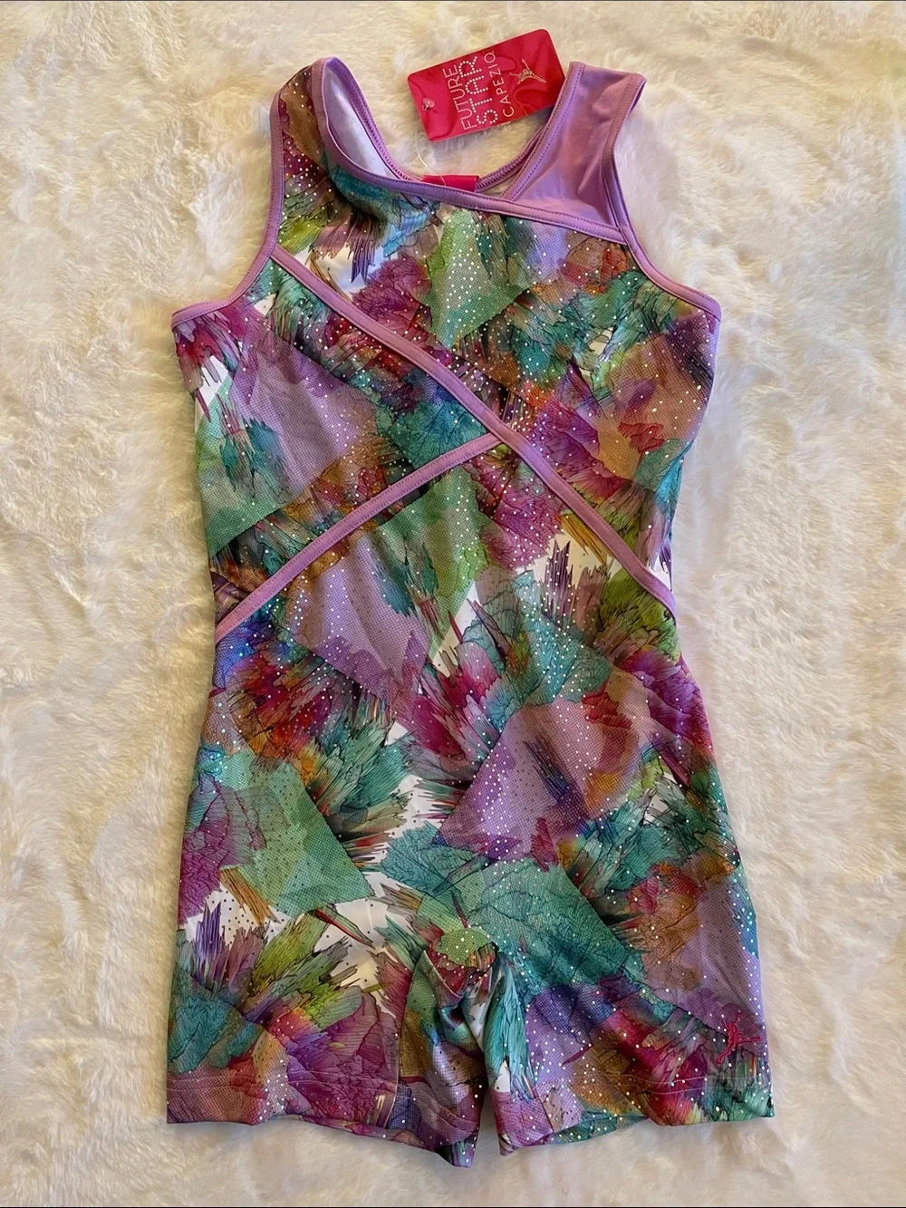 Capezio Multi Colors Watercolors Print -Pink Green Red & Purple Tanktard  SZ L